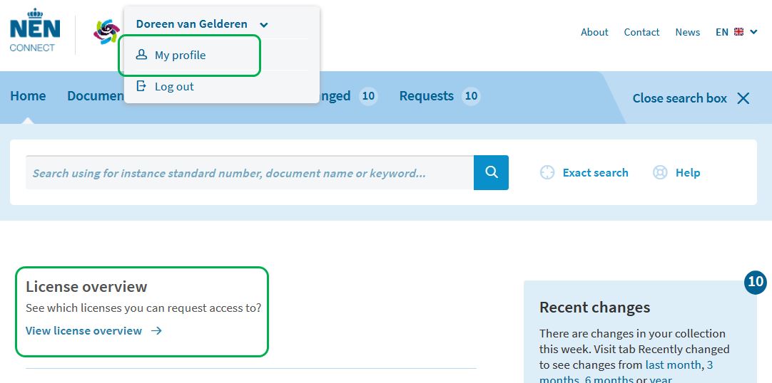 NEN Connect License requests_Profile and homepage