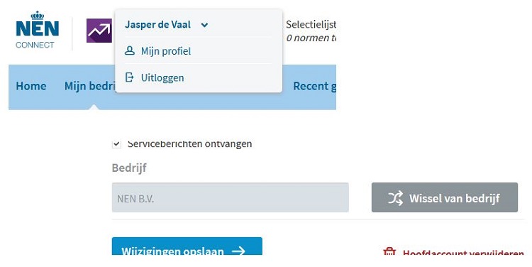 NEN Connect - Mijn profiel_bedrijf wisselen